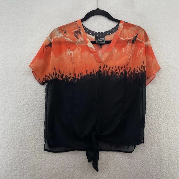 KINDER AGGUGINI Womens top size Small Sheer Floral tye dye tie front Lightweight - Picture 1 of 6